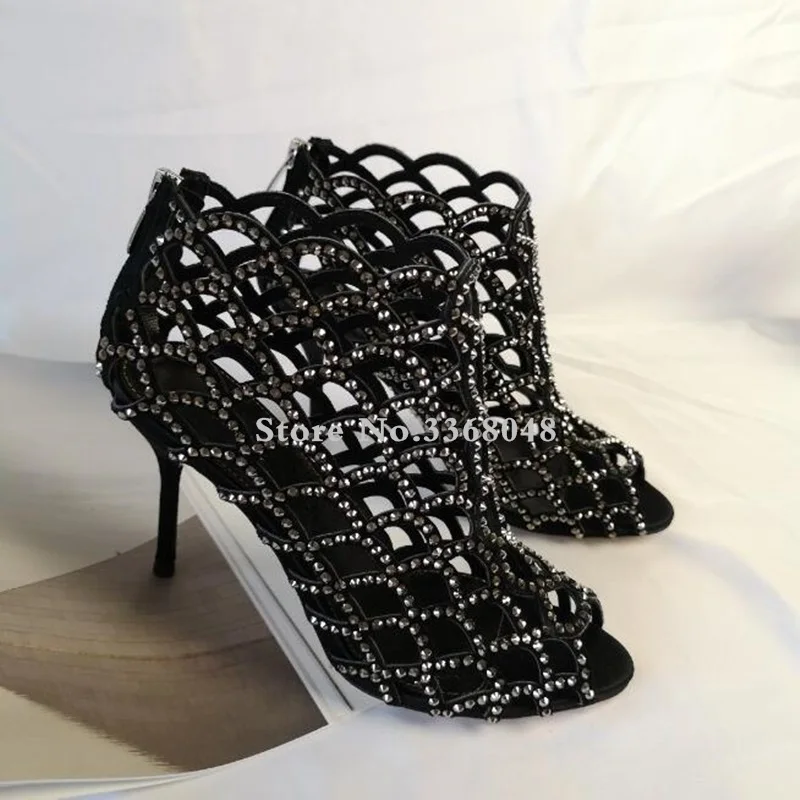 2018 Fashion Net Hollow Out Crystal Woman Sandal Boots Sexy Peep Toe High Thin Heels Female Ankle Boots Back Zip Black Color
2018 Fashion Net Hollow Out Crystal Woman Sandal Boots Sexy Peep Toe High Thin Heels Female Ankle Boots Back Zip Black Color