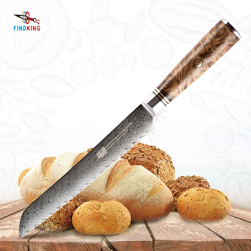 FINDKING AUS-10 damascus steel Sapele wood handle arrow pattern damascus knife 8 inch Bread knife 67 layers kitchen knives
FINDKING AUS-10 damascus steel Sapele wood handle arrow pattern damascus knife 8 inch Bread knife 67 layers kitchen knives