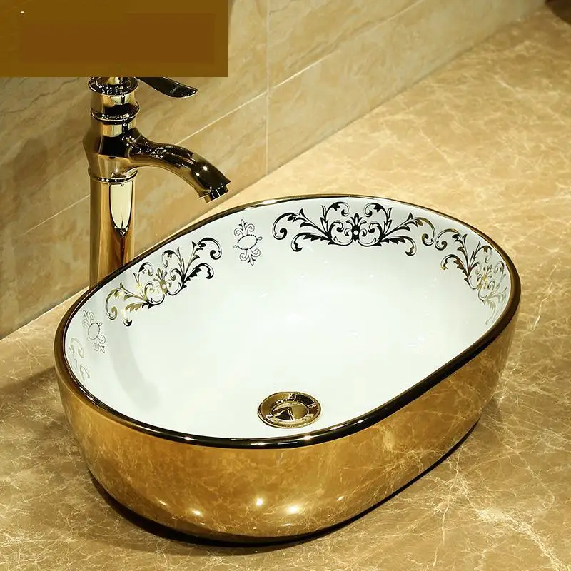 Europe style oval Shape Handmade Lavabo Ceramic Washbasin Artistic Bathroom Sink Countertop porcelain washbasin gold
Europe style oval Shape Handmade Lavabo Ceramic Washbasin Artistic Bathroom Sink Countertop porcelain washbasin gold