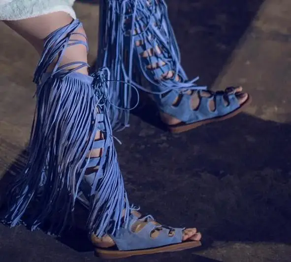 Hot Blue Suede Leather Women Knee High Boots Sexy Blue Tassel Ladies Gladiator Boots Summer Fashion Flat Boots Female Dress Shoe
Hot Blue Suede Leather Women Knee High Boots Sexy Blue Tassel Ladies Gladiator Boots Summer Fashion Flat Boots Female Dress Shoe