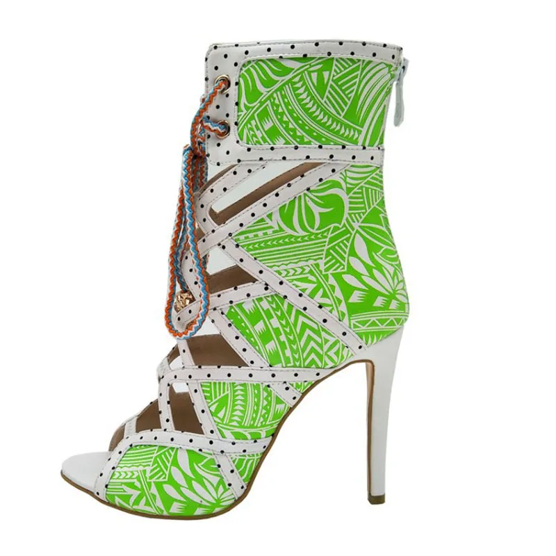 Summer Fresh Plants Printed Leather Peep toe Sandals Boots Women Gladiator Geometric Cut out Botte High Heels Lace up Bottines
Summer Fresh Plants Printed Leather Peep toe Sandals Boots Women Gladiator Geometric Cut out Botte High Heels Lace up Bottines