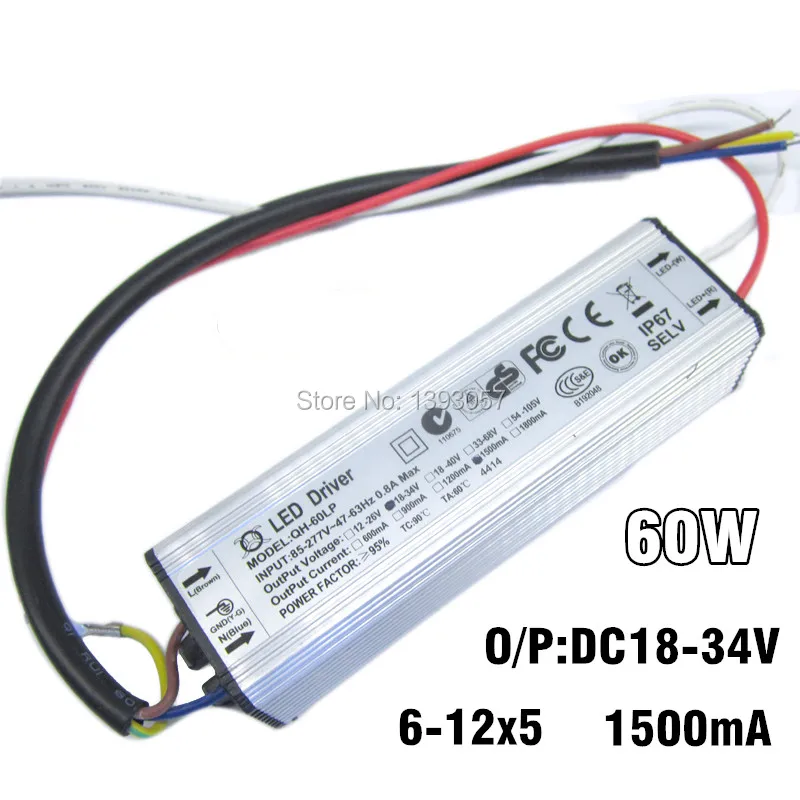 1pcs 60W 1500mA LED Power Supply DC18-34V 6-12 Series * 5 Parallel Waterproof Constant Current Aluminum High Power LED Driver
1pcs 60W 1500mA LED Power Supply DC18-34V 6-12 Series * 5 Parallel Waterproof Constant Current Aluminum High Power LED Driver