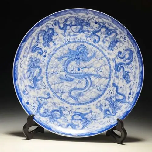 Exquisite Chinese Blue and White Porcelain Plate Hand-painted 9 Dragon
Exquisite Chinese Blue and White Porcelain Plate Hand-painted 9 Dragon