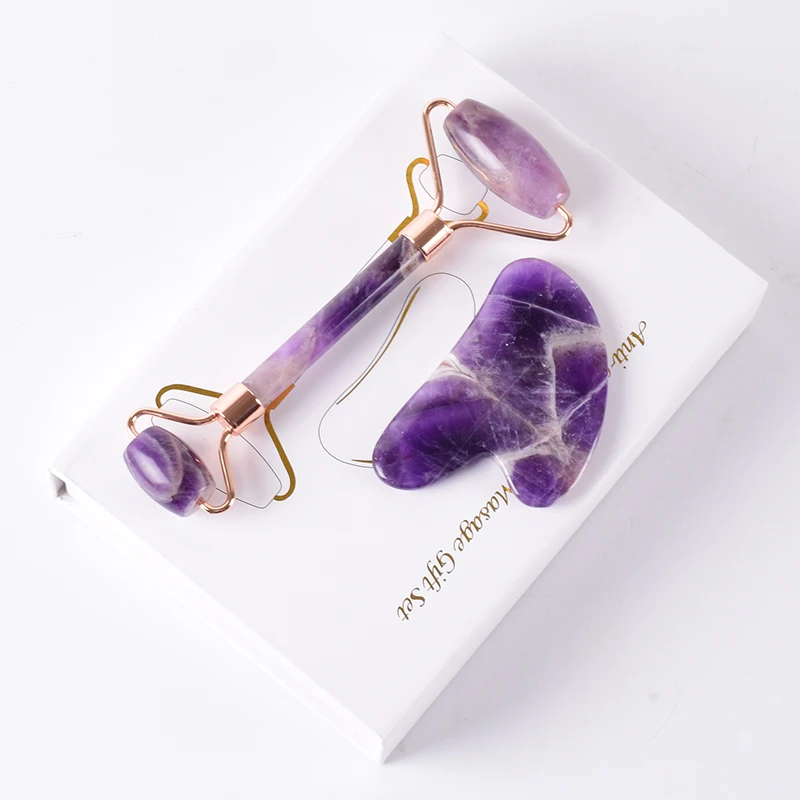 Rose Gold Face Roller Amethyst Gua Sha Tool Massage Set Natural Stone Acupuncture Scraping Body Healing Massager Health Care
Rose Gold Face Roller Amethyst Gua Sha Tool Massage Set Natural Stone Acupuncture Scraping Body Healing Massager Health Care