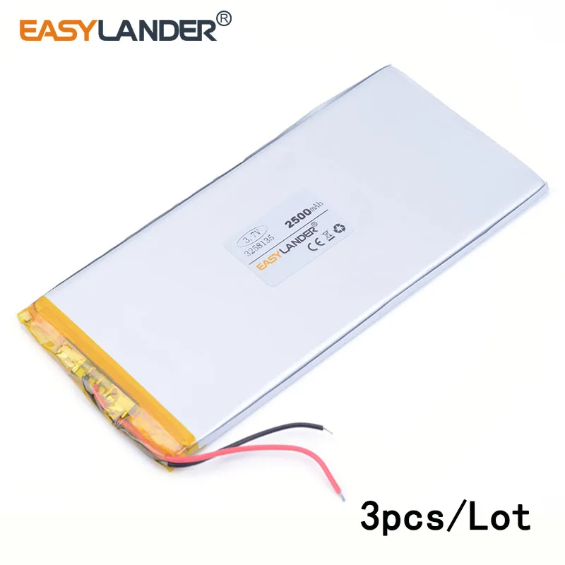 3pcs /Lot 2500mAh 3258135 lithium Li ion polymer rechargeable battery For phone GPS PSP PAD MID DVD Power bank Speaker
3pcs /Lot 2500mAh 3258135 lithium Li ion polymer rechargeable battery For phone GPS PSP PAD MID DVD Power bank Speaker