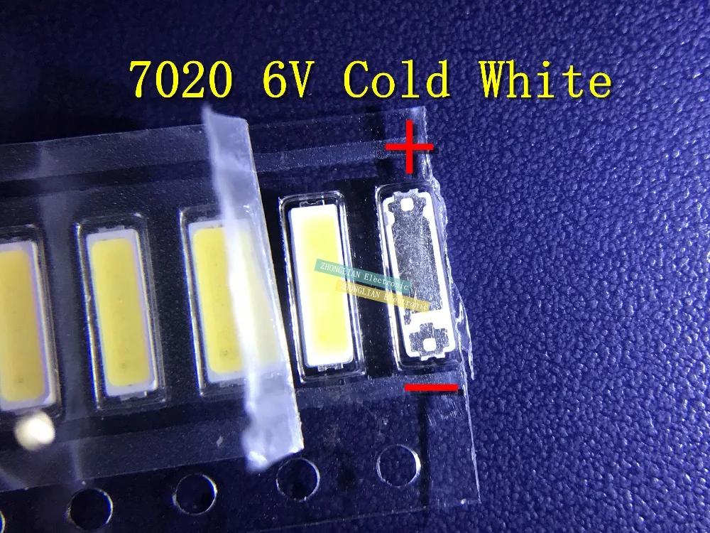 100PCS/Lot SMD 7020 LED 6V Cold White 160mA 80LM For TV/LCD Back light LED
100PCS/Lot SMD 7020 LED 6V Cold White 160mA 80LM For TV/LCD Back light LED