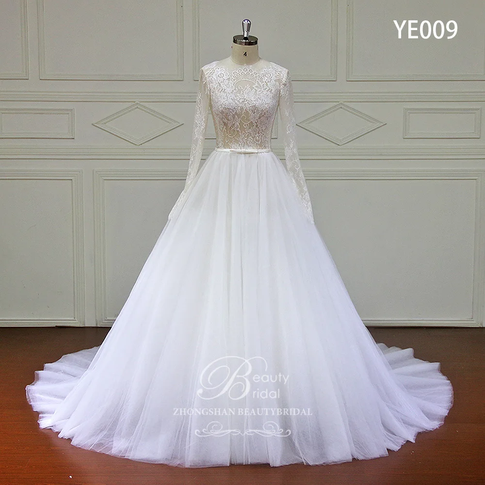 A-Line Wedding Dresses backless Satin tulle lace Illusion Vestido De Noiva regular full sleeve Wedding Dress YE009
A-Line Wedding Dresses backless Satin tulle lace Illusion Vestido De Noiva regular full sleeve Wedding Dress YE009