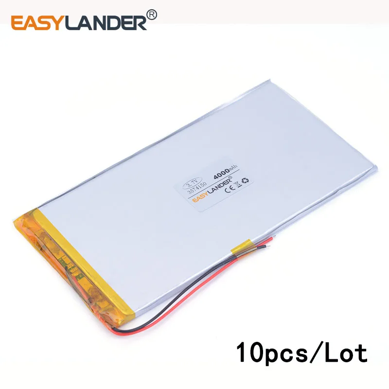 10 шт./лот 3,7 V 4000mAH 3574150 литий-ионная полимерная аккумуляторная батарея для планшетных ПК электронная книга Видео игра Аккумулятор ноутбука
10 шт./лот 3,7 V 4000mAH 3574150 литий-ионная полимерная аккумуляторная батарея для планшетных ПК электронная книга Видео игра Аккумулятор ноутбука