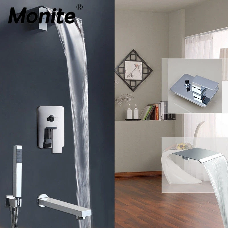 Monite Waterfall Shower Faucet Chrome Finish Modern Wall Mounted Shower Set Solid Brass Bathroom Shower sets
Monite Waterfall Shower Faucet Chrome Finish Modern Wall Mounted Shower Set Solid Brass Bathroom Shower sets