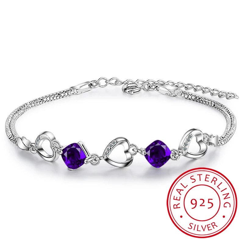 Hot Fashion 925 Sterling Silver Bracelet For Women Heart Purple Zirconia Bracelet Pulseira Feminina
Hot Fashion 925 Sterling Silver Bracelet For Women Heart Purple Zirconia Bracelet Pulseira Feminina