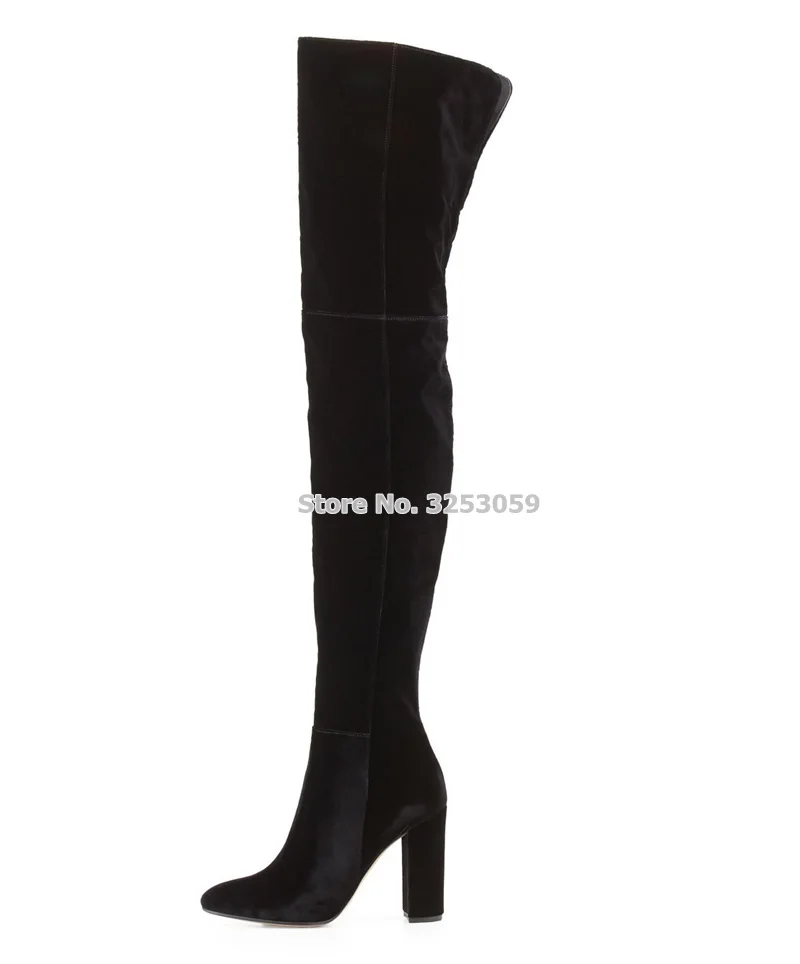 ALMUDENA Black Velvet Chunky Heel Over The Knee Boots Thick High Heels Zipper Long Boots Thigh High Boots New Fall Winter Shoes
ALMUDENA Black Velvet Chunky Heel Over The Knee Boots Thick High Heels Zipper Long Boots Thigh High Boots New Fall Winter Shoes