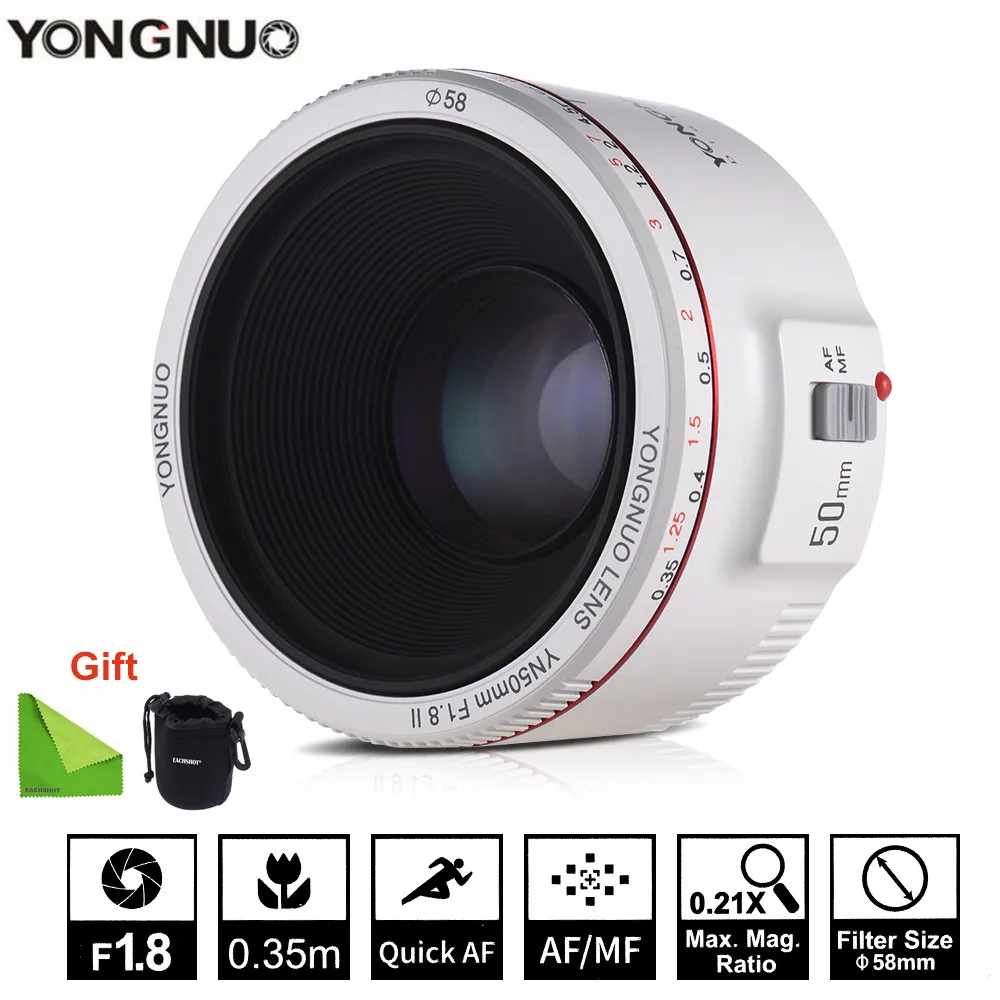 Объектив YONGNUO YN50mm F1.8 II с автофокусом и большой диафрагмой, маленький объектив с эффектом боке для цифровых зеркальных камер Canon EOS 70D 5D2 5D3 600D
Объектив YONGNUO YN50mm F1.8 II с автофокусом и большой диафрагмой, маленький объектив с эффектом боке для цифровых зеркальных камер Canon EOS 70D 5D2 5D3 600D