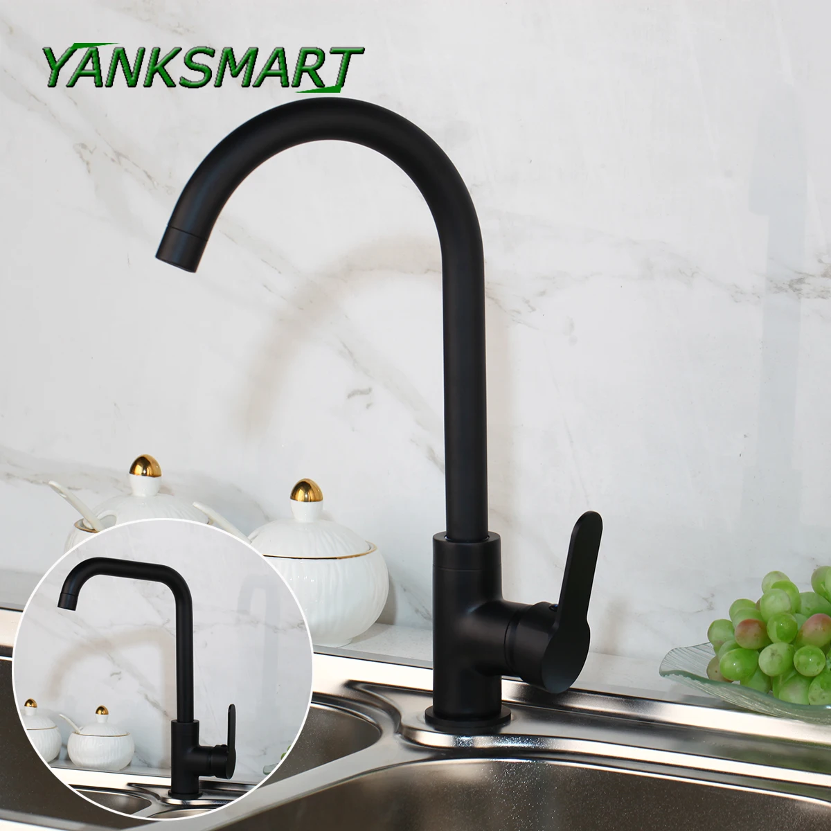 YANKSMART Blacked Painting 360 Rotate Kitchen Rubber Design Faucet Bathroom Basin Sink Single Handle Faucet Hot Cold Mixer Tap
YANKSMART Blacked Painting 360 Rotate Kitchen Rubber Design Faucet Bathroom Basin Sink Single Handle Faucet Hot Cold Mixer Tap