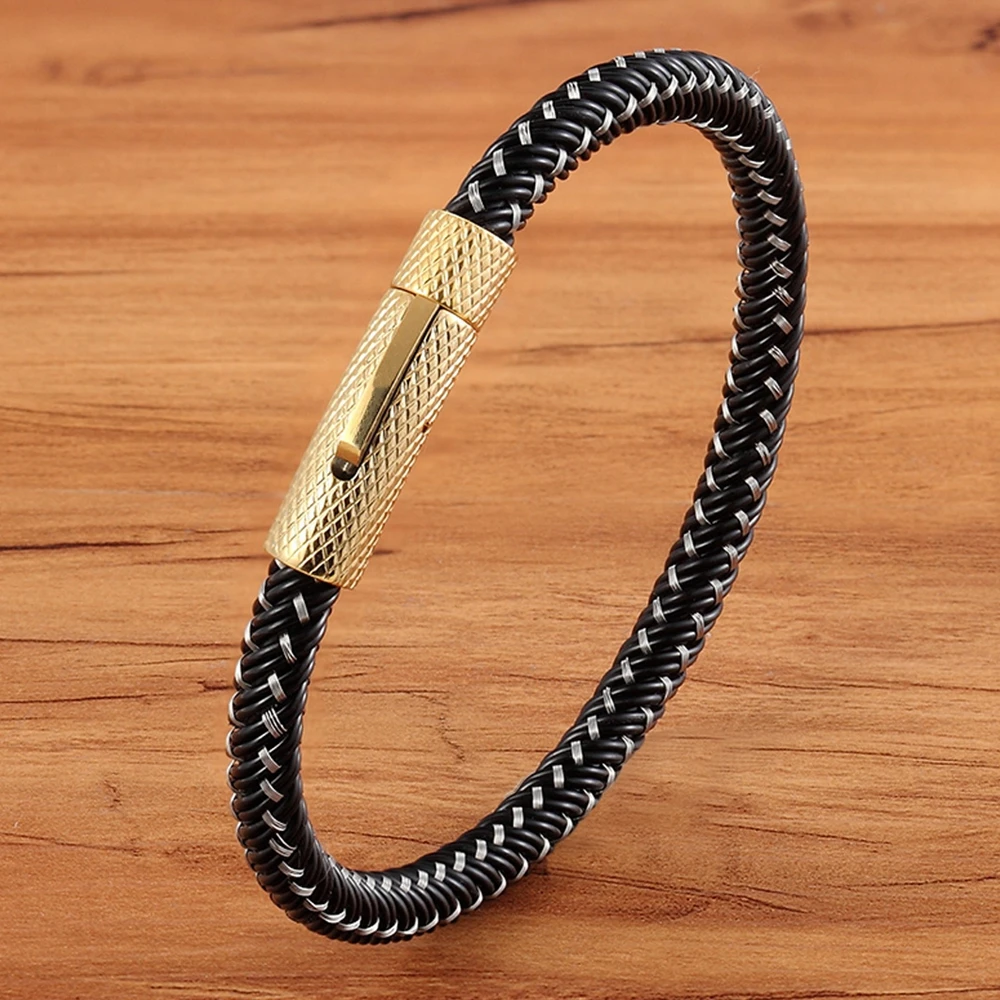 TYO Classic Ladies Black Handmade Braided Genuine Leather Bracelet Men Jewelry Wholesale Stainless Steel Metal Clasp
TYO Classic Ladies Black Handmade Braided Genuine Leather Bracelet Men Jewelry Wholesale Stainless Steel Metal Clasp