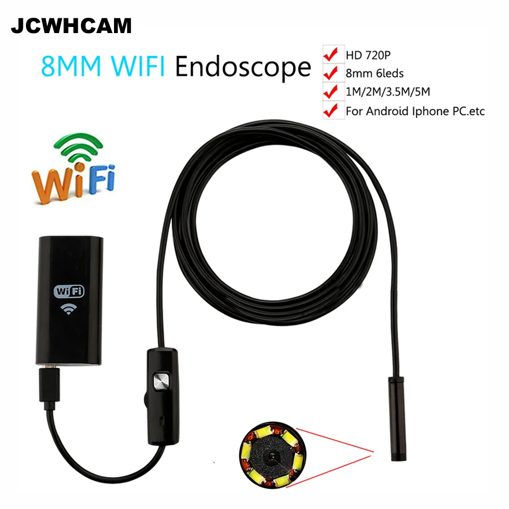 JCWHCAM 8mm Len 1M/2M/3M/5M Cable Waterproof Camera For iPhone and Android Endoscope WIFI Endoscope Inspection Camera HD 720p
JCWHCAM 8mm Len 1M/2M/3M/5M Cable Waterproof Camera For iPhone and Android Endoscope WIFI Endoscope Inspection Camera HD 720p