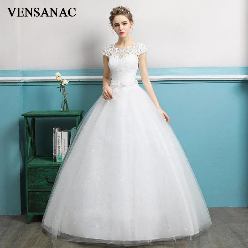 VENSANAC 2018 Short Cap Sleeve Ball Gown Crystal O Neck Sequined Wedding Dresses Lace Appliques Backless Bridal Dress
VENSANAC 2018 Short Cap Sleeve Ball Gown Crystal O Neck Sequined Wedding Dresses Lace Appliques Backless Bridal Dress