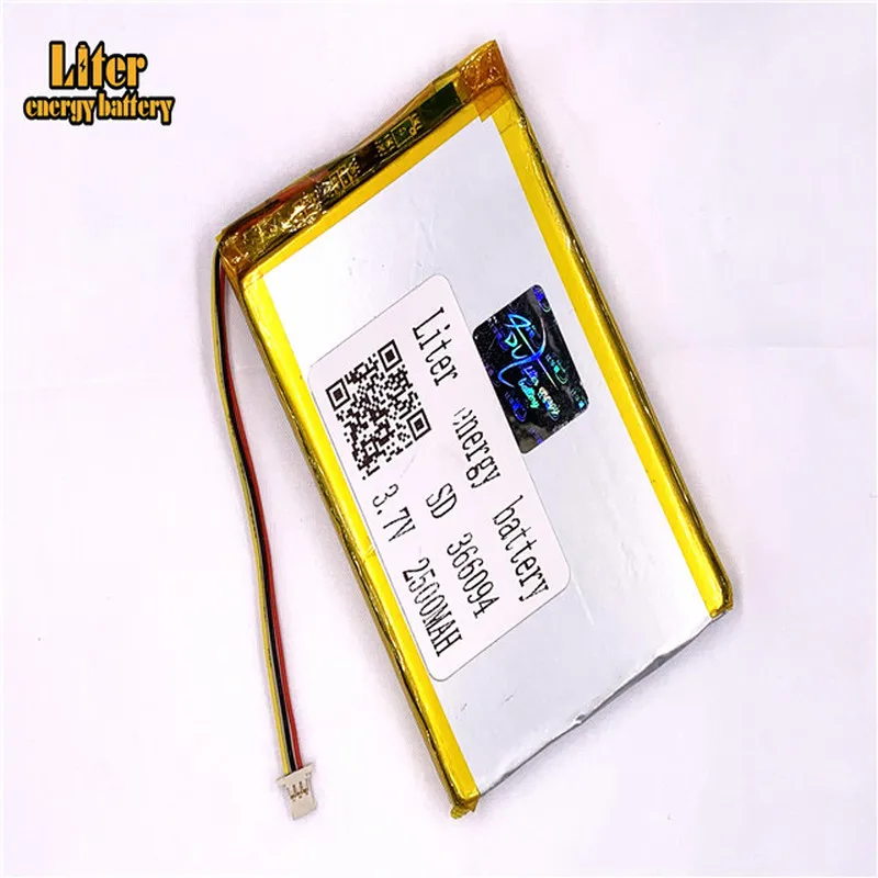 1.0mm 3wire connector 366094 2500mah 3.7V Li-ion Polymer Battery Rechargeable For Tablet PC 7 inch 8 inch Battery
1.0mm 3wire connector 366094 2500mah 3.7V Li-ion Polymer Battery Rechargeable For Tablet PC 7 inch 8 inch Battery