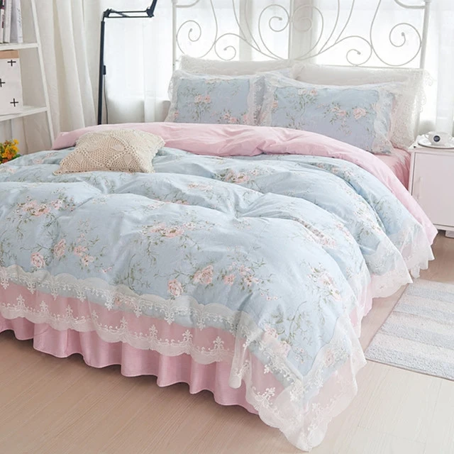 Lace Princess Bedding Set Korean Style 100% Cotton Girls Flowers Printing Duvet Cover Bed Skirt Pillowcases King Queen Size
Lace Princess Bedding Set Korean Style 100% Cotton Girls Flowers Printing Duvet Cover Bed Skirt Pillowcases King Queen Size