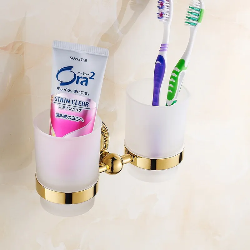 Cup & Tumbler Holders Golden Brass Tumbler Toothpaste Toothbrush Holder With Double Glass Cups Bathroom Accessories KD772
Cup & Tumbler Holders Golden Brass Tumbler Toothpaste Toothbrush Holder With Double Glass Cups Bathroom Accessories KD772