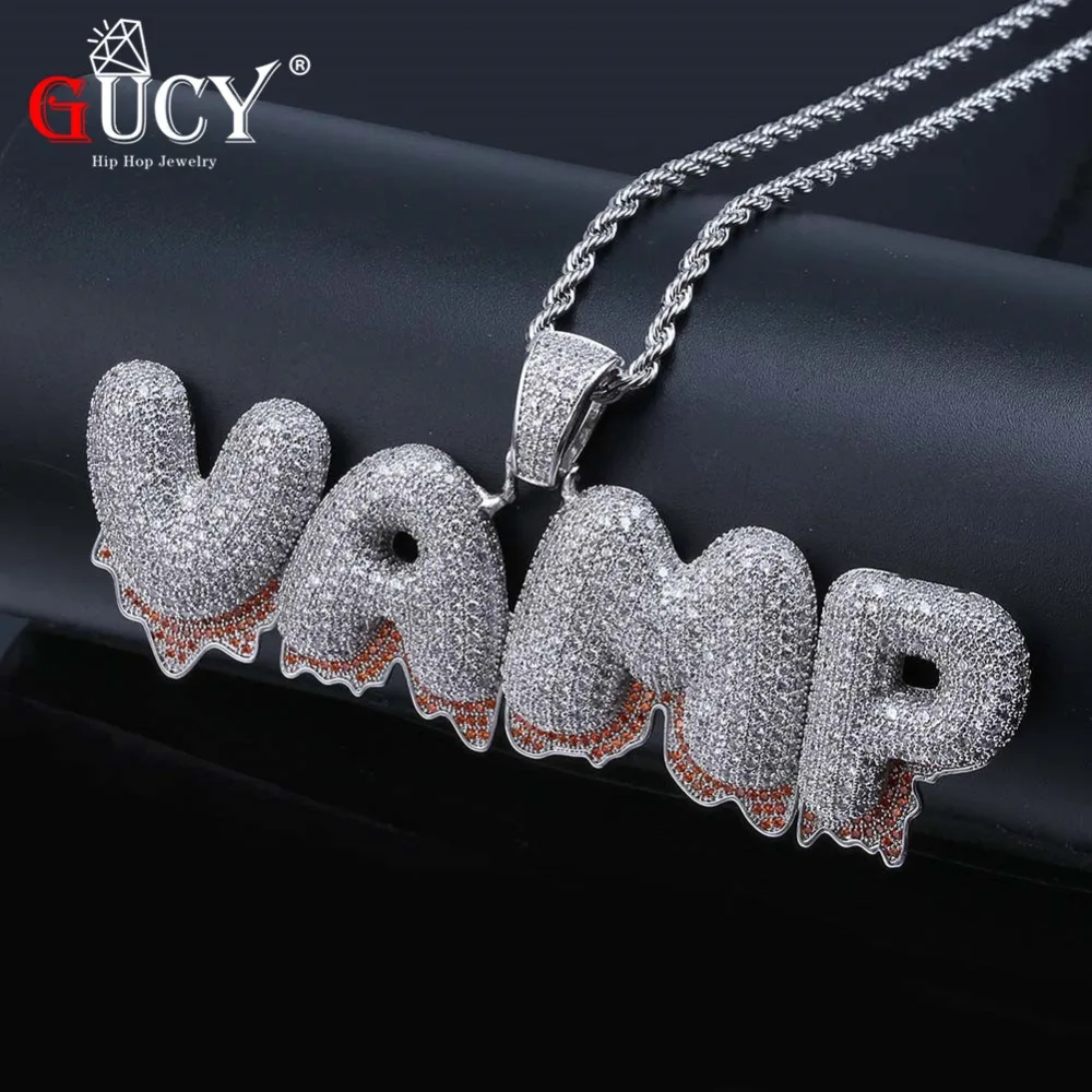 GUCY Custom Name Red Drip Bubble Letters Pendants Necklaces Men's Zircon Hip Hop Jewelry With 4MM Tennis Chain Gift
GUCY Custom Name Red Drip Bubble Letters Pendants Necklaces Men's Zircon Hip Hop Jewelry With 4MM Tennis Chain Gift