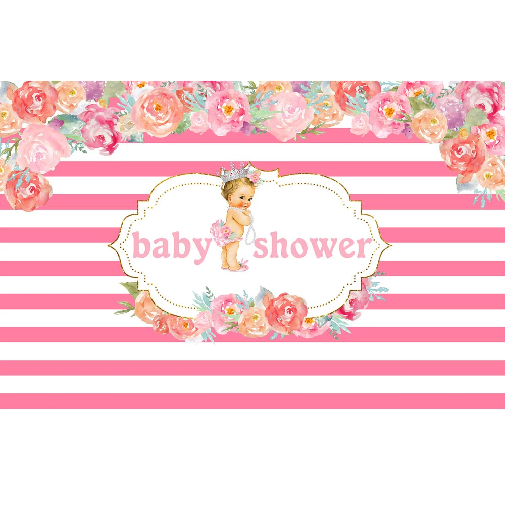 Pink and White Striped Baby Shower Backdrop Printed Flowers Newborn Photography Props Little Princess Royal Birthday Background
Pink and White Striped Baby Shower Backdrop Printed Flowers Newborn Photography Props Little Princess Royal Birthday Background