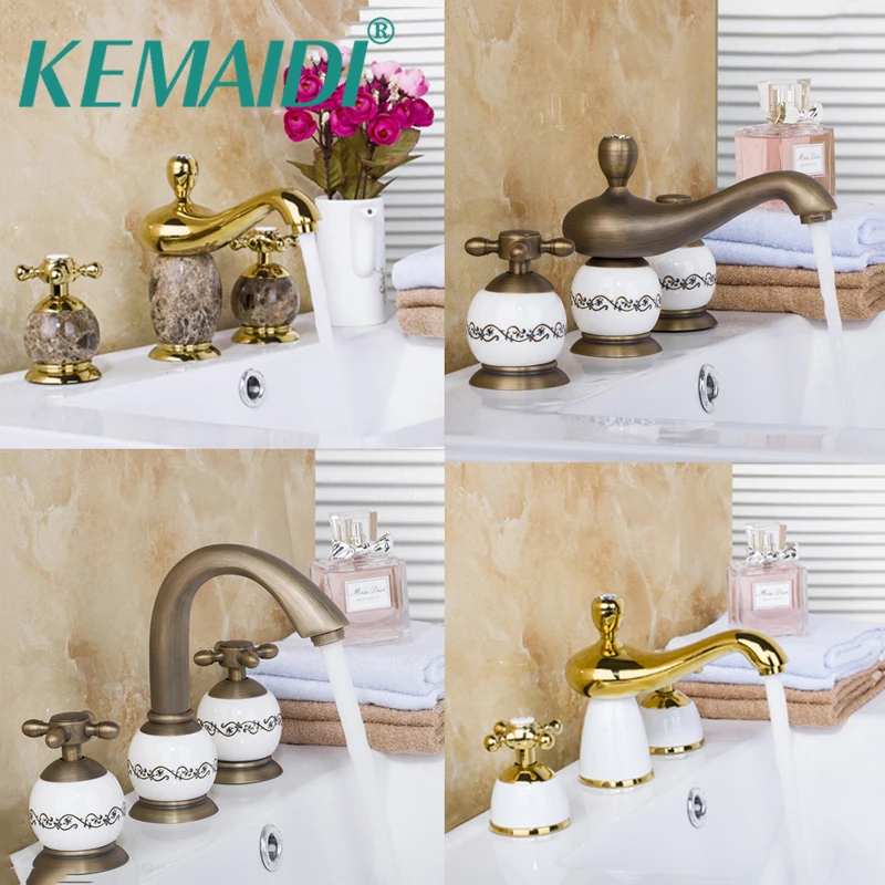 KEMAIDI 3 pcs Bathroom Mixer Bath Basin Sink Vanity Faucet Water Tap Bath Faucets Antique Brass&Gold Ceramic&Marble Deck Mounted
KEMAIDI 3 pcs Bathroom Mixer Bath Basin Sink Vanity Faucet Water Tap Bath Faucets Antique Brass&Gold Ceramic&Marble Deck Mounted