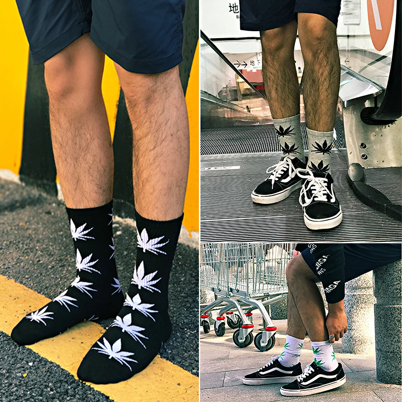 

Socks Men Harajuku Style Crew Cotton Printed Maple Leaf Casual Long Ankle Socks Hiphop Skaterboard Streetwear Man Workout Riding