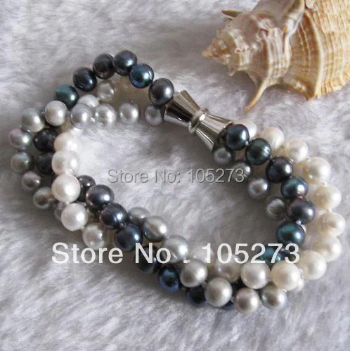 Lovely Pearl Jewelry 8inch 3Row AA 7-8MM Multi Color Off-Round Natural Freshwater Pearl Bracelet Women's Style New Free Shipping
Lovely Pearl Jewelry 8inch 3Row AA 7-8MM Multi Color Off-Round Natural Freshwater Pearl Bracelet Women's Style New Free Shipping