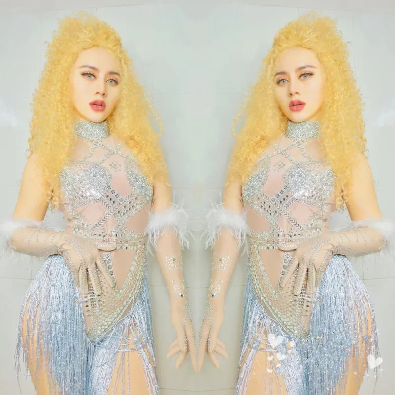 Nightclub Bar Leading Dance Stage One Piece Silver Rhinestones Tassel Bodysuit Latin Dance Costume Singer Performance Leotard
Nightclub Bar Leading Dance Stage One Piece Silver Rhinestones Tassel Bodysuit Latin Dance Costume Singer Performance Leotard