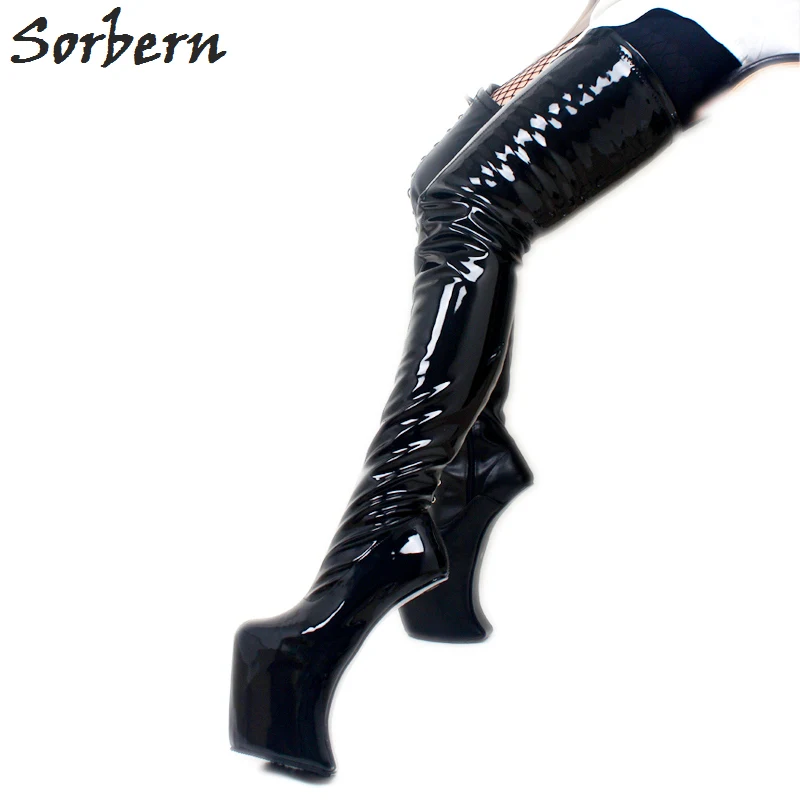 

Sorbern Sexy Fetish Crossdresser Boot Unisex Heelless Platform Long Boots Woman Big Size Thigh High Boots Custom Wide Calf Shoe