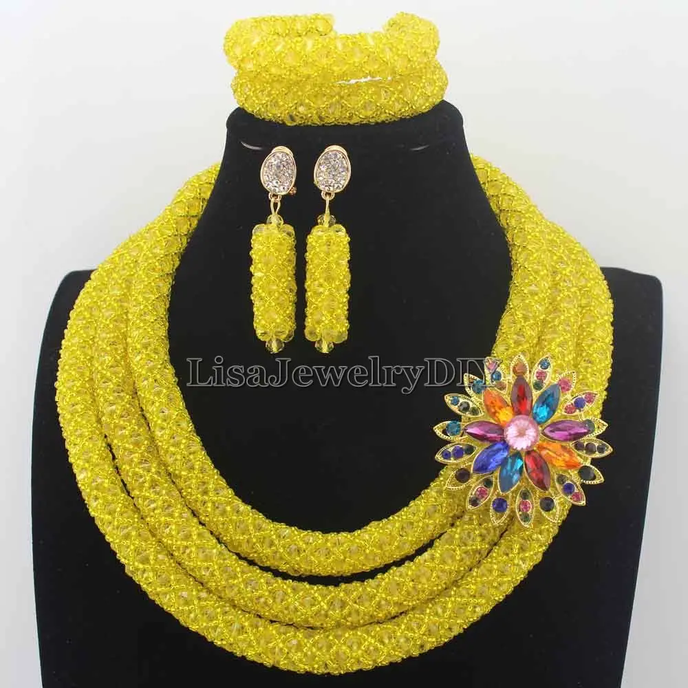New Luxury Yellow Nigerian Wedding African Beads Jewelry Set Full Beads Big Statement Necklace Set Free Shipping HD8778 
New Luxury Yellow Nigerian Wedding African Beads Jewelry Set Full Beads Big Statement Necklace Set Free Shipping HD8778