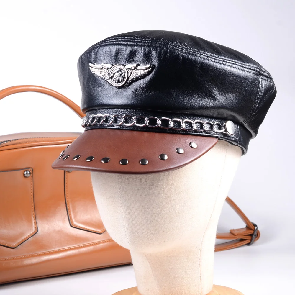 Women's Men's Real leather Cowhide Punk Harley Newsboy Beret Military Service Cap Navy Trucker Flat Caps/Hats
Women's Men's Real leather Cowhide Punk Harley Newsboy Beret Military Service Cap Navy Trucker Flat Caps/Hats