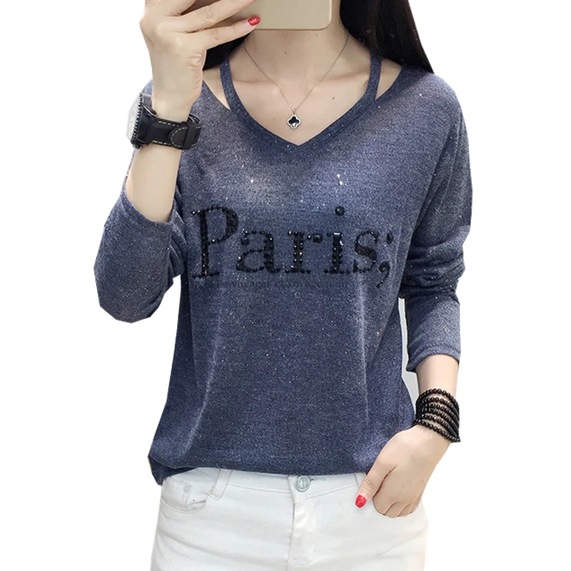 Tee Shirt Femme V-Neck T-Shirt Women Clothes 2022 Autumn Casual Diamonds Letter Tshirts Long Sleeve Tops Korean Woman Clothing
Tee Shirt Femme V-Neck T-Shirt Women Clothes 2022 Autumn Casual Diamonds Letter Tshirts Long Sleeve Tops Korean Woman Clothing