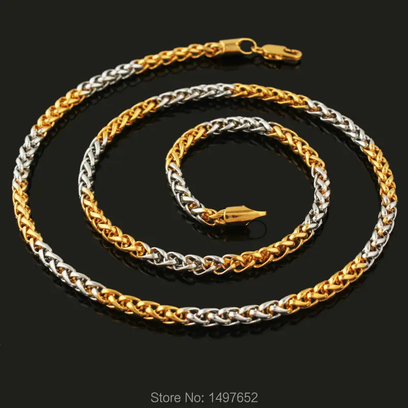 Trendy Two Tone Gold Chain Necklace Men Women Jewelry18K Gold/Silver Plated 3MM 55CM Twisted Singapore Chains Wholesale
Trendy Two Tone Gold Chain Necklace Men Women Jewelry18K Gold/Silver Plated 3MM 55CM Twisted Singapore Chains Wholesale