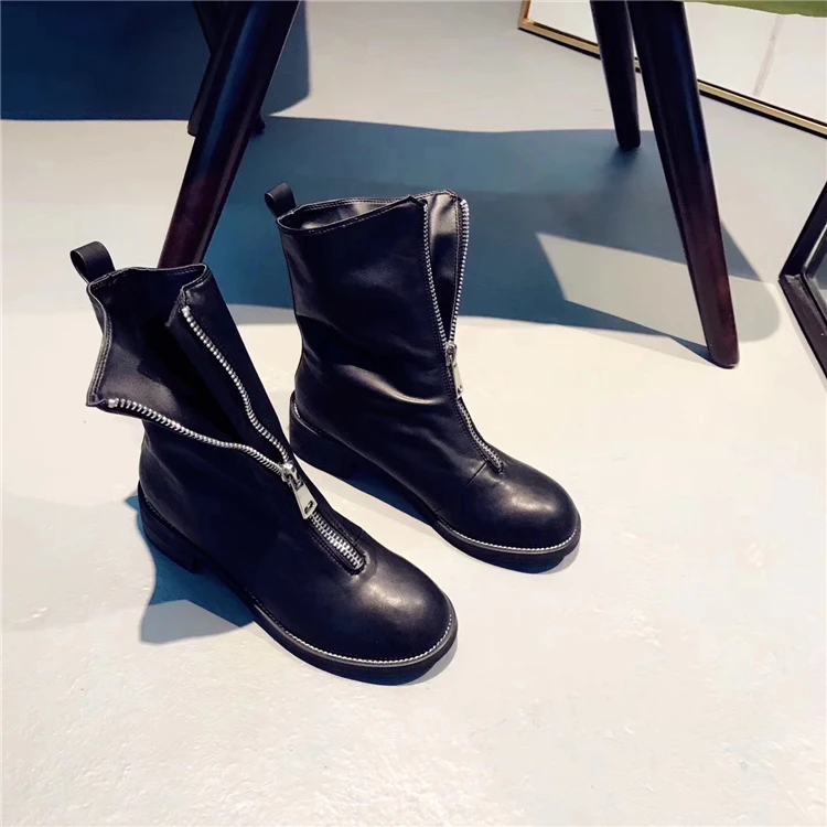 Zipper Front Knight Style Women Fashion Ankle Boots Round Toe Female Square Med Heel Boots Black Leather Vintage Boots
Zipper Front Knight Style Women Fashion Ankle Boots Round Toe Female Square Med Heel Boots Black Leather Vintage Boots
