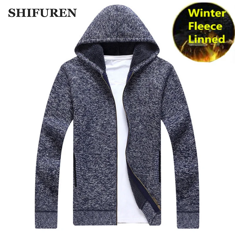 SHIFUREN Jacket Men Thick Velvet Hooded Casual Knitted Sweater Cardigan Zipper Coats Outwear Male Brand-Clothing Size S-XL
SHIFUREN Jacket Men Thick Velvet Hooded Casual Knitted Sweater Cardigan Zipper Coats Outwear Male Brand-Clothing Size S-XL