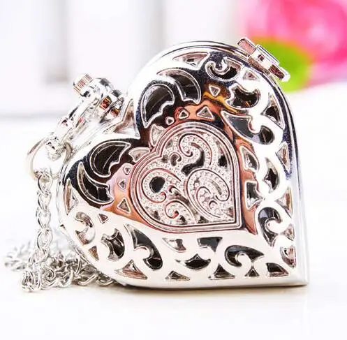Xmas Gift Silver Hollow Quartz Heart-shaped Pocket Watch Clock Necklace Pendant Womens Gift Dropshipping Free Express 20pcs PL54
Xmas Gift Silver Hollow Quartz Heart-shaped Pocket Watch Clock Necklace Pendant Womens Gift Dropshipping Free Express 20pcs PL54