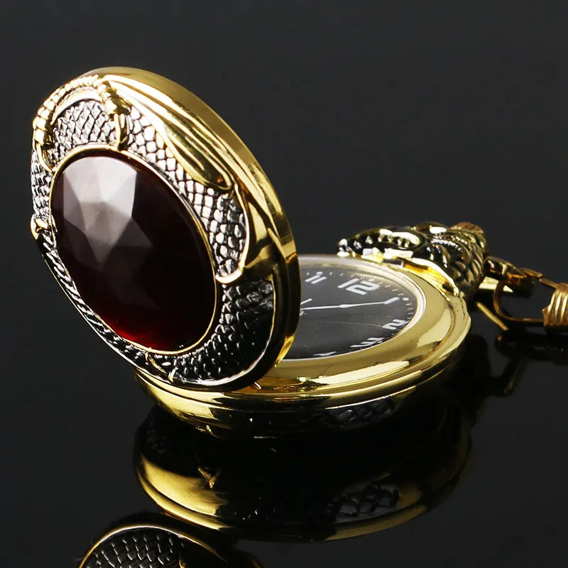 Vintage Gold Pocket Watch Men Evil Dragon New Golden Tone Case Big Red Crystal Retro Red Garnet Inset Luxury Necklace Clock Gift
Vintage Gold Pocket Watch Men Evil Dragon New Golden Tone Case Big Red Crystal Retro Red Garnet Inset Luxury Necklace Clock Gift