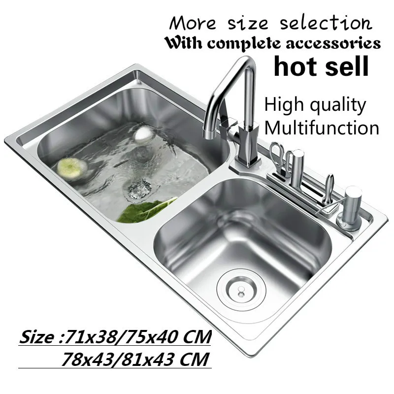 Free shipping 304 stainless steel kitchen sink 0.8 mm thick ordinary double trough 71x38/75x40/78x43/81x43 CM
Free shipping 304 stainless steel kitchen sink 0.8 mm thick ordinary double trough 71x38/75x40/78x43/81x43 CM