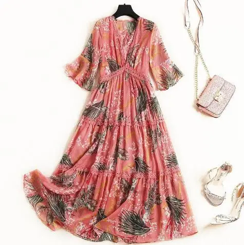 Chiffon pullover A word skirt summer women's lace V-neck stitching lotus leaf sleeves Slim print dress femaleT3632
Chiffon pullover A word skirt summer women's lace V-neck stitching lotus leaf sleeves Slim print dress femaleT3632