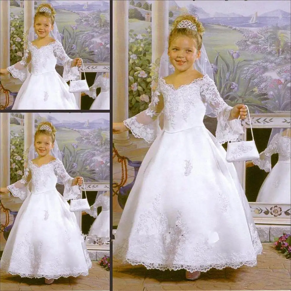 Vintage Flower Girls Dresses For Wedding Lace Long Sleeves A Line White V Neck Lace Flower Girl Dress First Communion Dresses
Vintage Flower Girls Dresses For Wedding Lace Long Sleeves A Line White V Neck Lace Flower Girl Dress First Communion Dresses