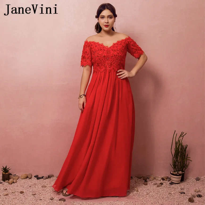 JaneVini Sexy Chiffon Off Shoulder Bridesmaid Dresses Long Red Plus Size Beaded Lace Short Sleeve Wedding Party Dress For Prom
JaneVini Sexy Chiffon Off Shoulder Bridesmaid Dresses Long Red Plus Size Beaded Lace Short Sleeve Wedding Party Dress For Prom