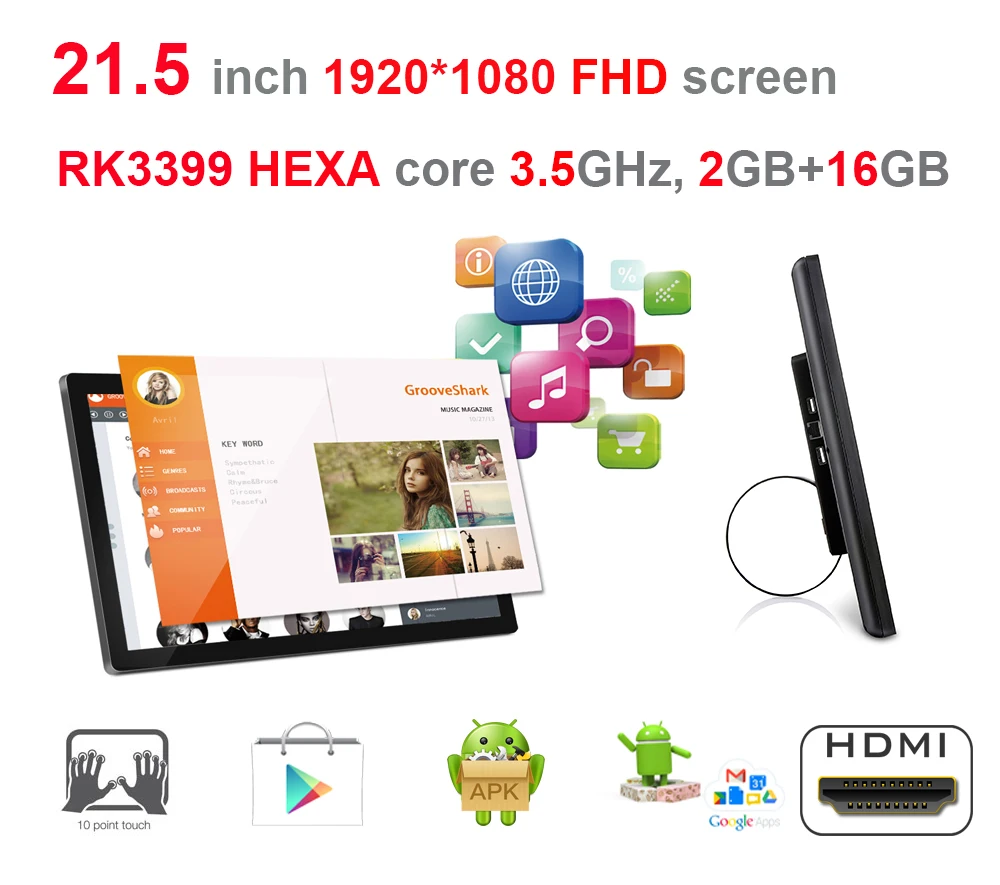 HEXA core 21.5 inch Android smart kiosk, digital signage display all in one pc (RK3399 3.5GHz,2GB+16GB,2.4G/5G wifi, 100m/1000m)
HEXA core 21.5 inch Android smart kiosk, digital signage display all in one pc (RK3399 3.5GHz,2GB+16GB,2.4G/5G wifi, 100m/1000m)