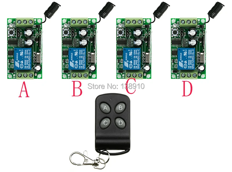 DC12V 1CH 10A RF wireless remote control switch system 1 transmitter & 4 receiver With 4 buttons Garage Door /window /lamp
DC12V 1CH 10A RF wireless remote control switch system 1 transmitter & 4 receiver With 4 buttons Garage Door /window /lamp
