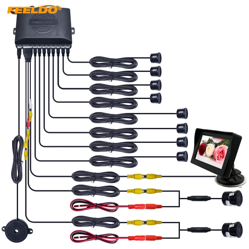 FEELDO Car 4.3" Windshield Monitor 8-Sensor Parking Sensor 2x 18.5mm CCD Camera Dual Rearview Video Parking System #AM2000
FEELDO Car 4.3" Windshield Monitor 8-Sensor Parking Sensor 2x 18.5mm CCD Camera Dual Rearview Video Parking System #AM2000