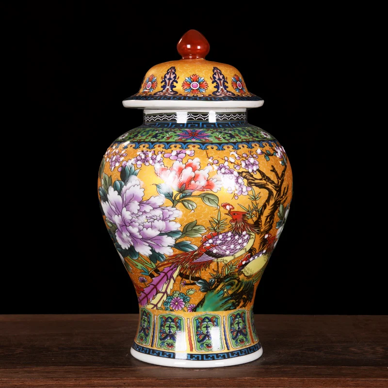 Antique Royal Golden Pheasant Ceramic Cloisonne Enamel General Tank Vase Fortune Hat-covered Ginger Jars Ornament Creative Gift
Antique Royal Golden Pheasant Ceramic Cloisonne Enamel General Tank Vase Fortune Hat-covered Ginger Jars Ornament Creative Gift