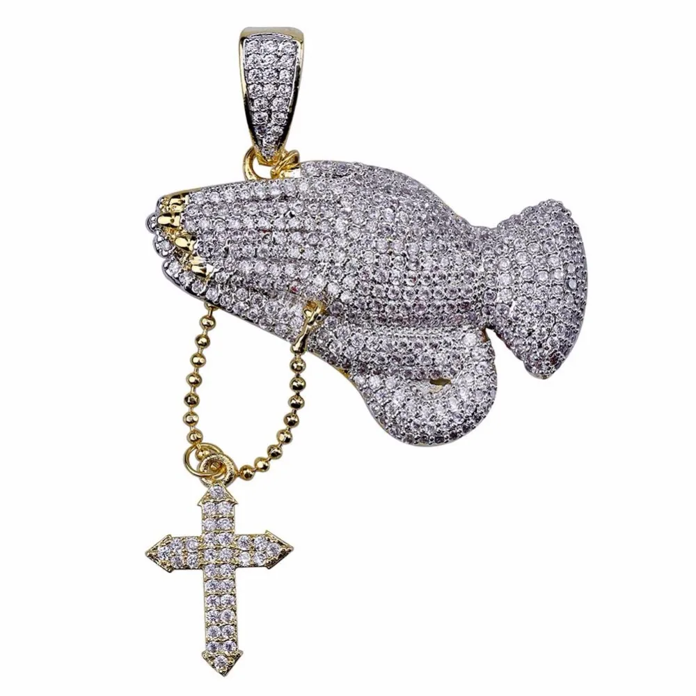 Praying Hands Cross Pendants Necklaces Micro Paved CZ Men's Bling Ice Out Hip Hop Rapper Jewelry
Praying Hands Cross Pendants Necklaces Micro Paved CZ Men's Bling Ice Out Hip Hop Rapper Jewelry