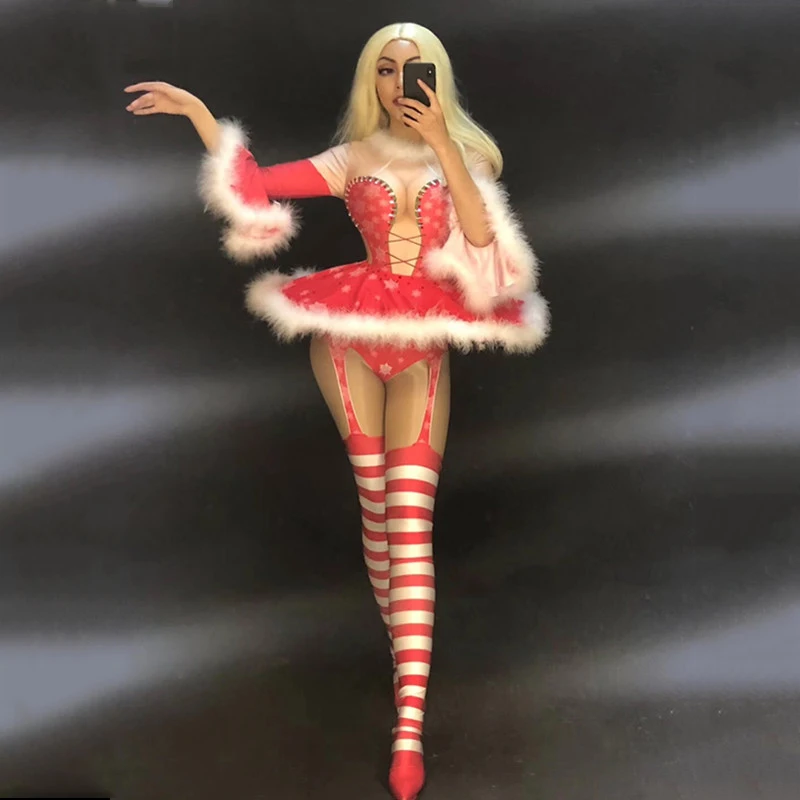 Christmas Style Women Sexy Bling Jumpsuit Costumes White Fluff Short Skirt Big Sleeve Nightclub Party Stage Wear Dancer Singer
Christmas Style Women Sexy Bling Jumpsuit Costumes White Fluff Short Skirt Big Sleeve Nightclub Party Stage Wear Dancer Singer