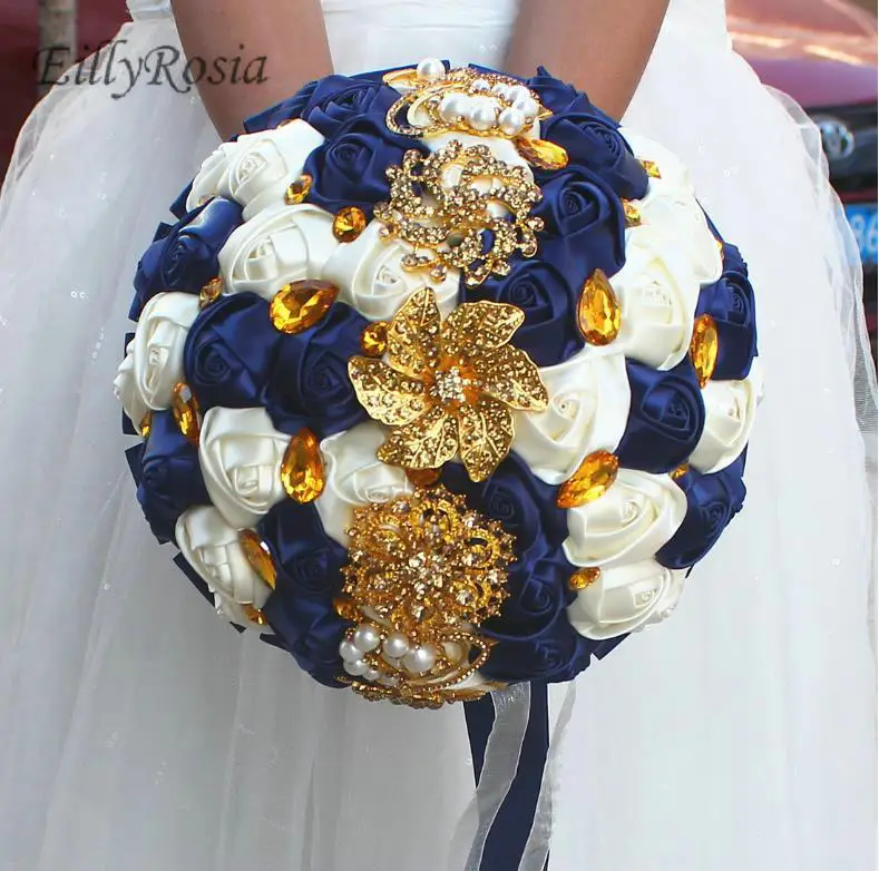 Dark Royal Blue Vintage Bridal Bouquet for Wedding Gold Jewelry Brooch Crystals Ivory Satin Roses Custom Made Wedding Flowers
Dark Royal Blue Vintage Bridal Bouquet for Wedding Gold Jewelry Brooch Crystals Ivory Satin Roses Custom Made Wedding Flowers