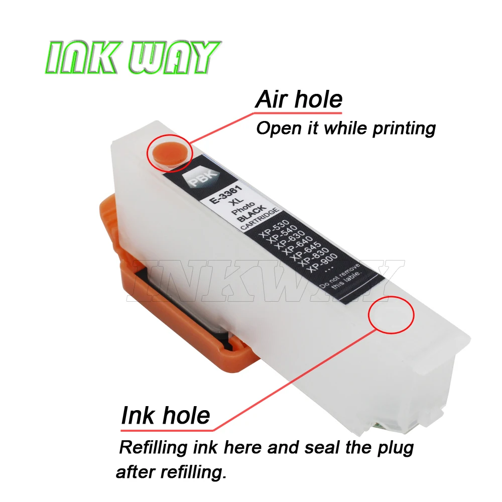 INKWAY Полный набор пустых многоразовых картриджей 33XL T3351-T3364 картриджа для XP-530 540 640 645 830 на рынке ЕС
INKWAY Полный набор пустых многоразовых картриджей 33XL T3351-T3364 картриджа для XP-530 540 640 645 830 на рынке ЕС